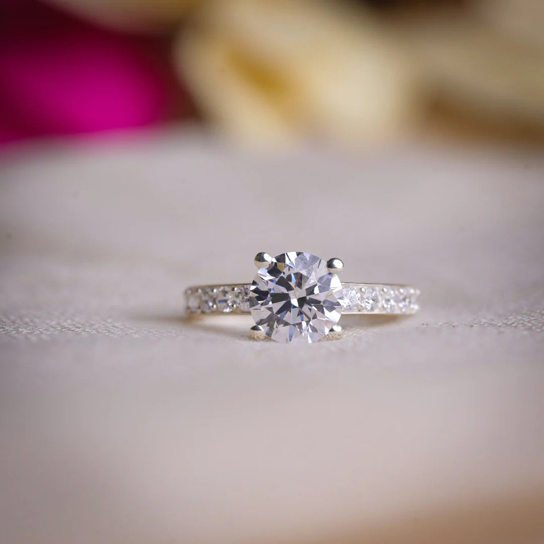 Pure silver Crystal zirconia ring
