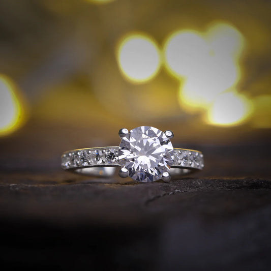 Pure silver Crystal zirconia ring