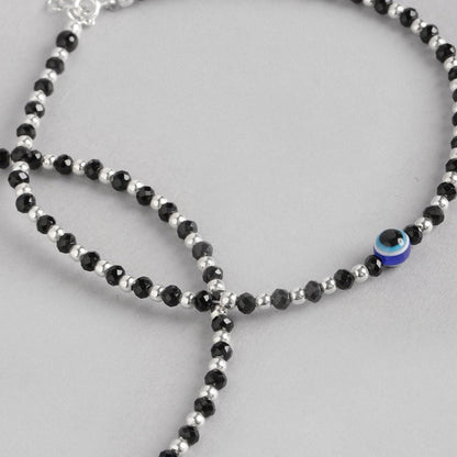Pure silver Evil eye black beats anklet