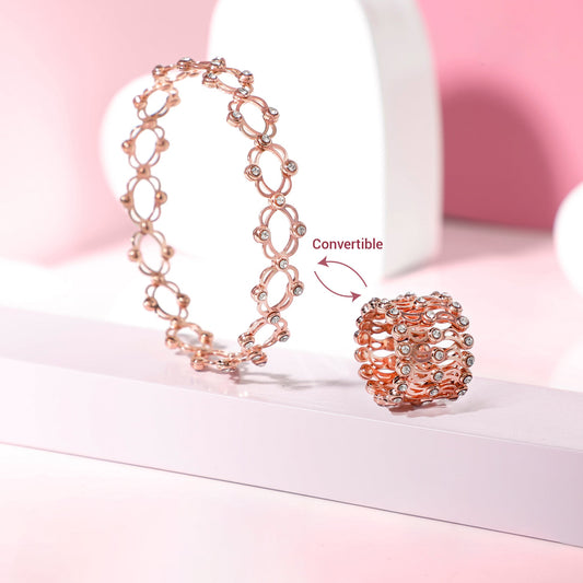 Pure silver Rose gold ring convertible bracelet