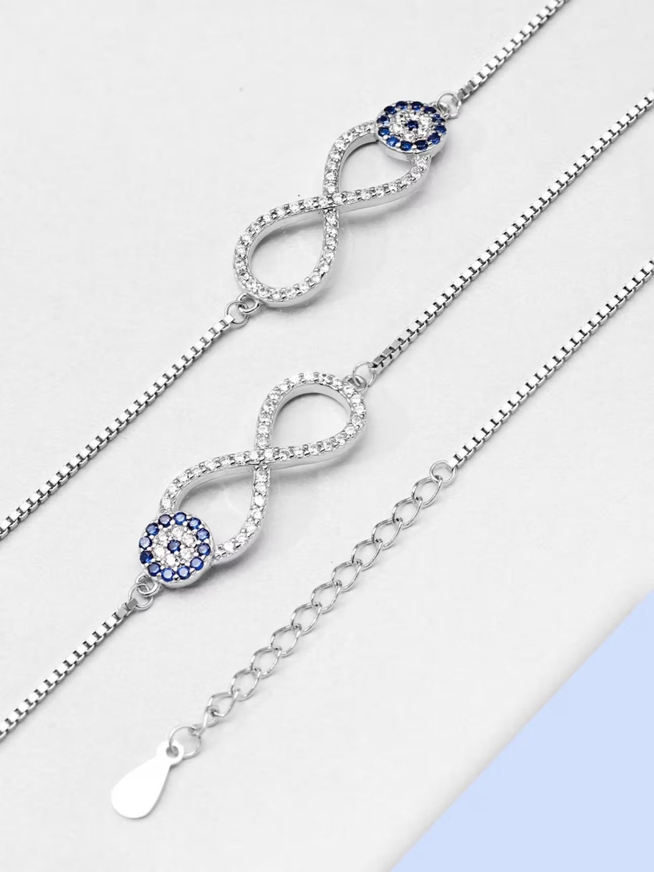 Pure silver Infinity evil eye anklets