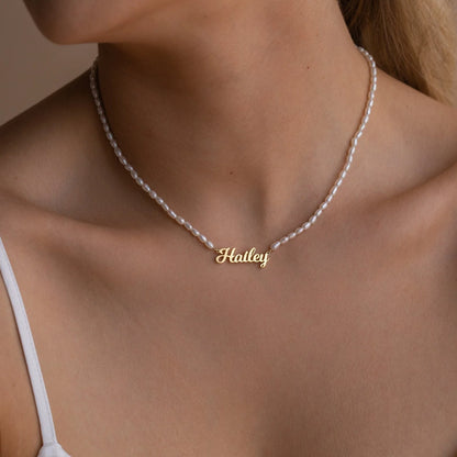 Pure silver Real pearls name necklace